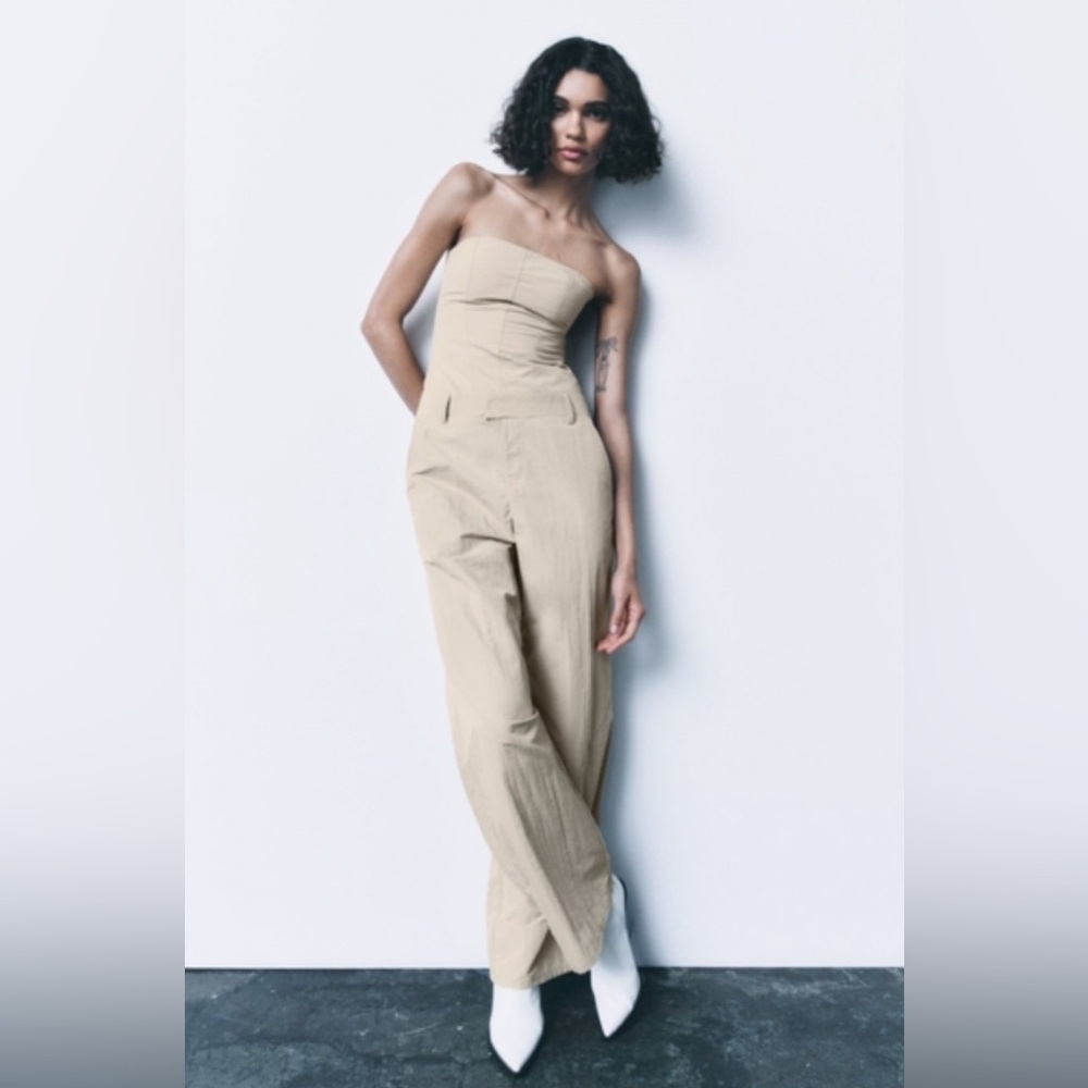 Zara Beige Strapless Jumpsuit